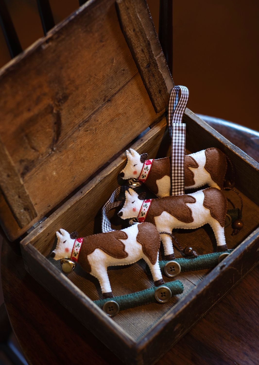 Cow on wheels handmade felt decoration