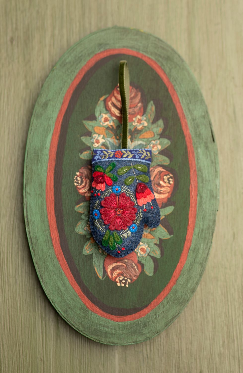 Blue Mitten handmade felt decoration