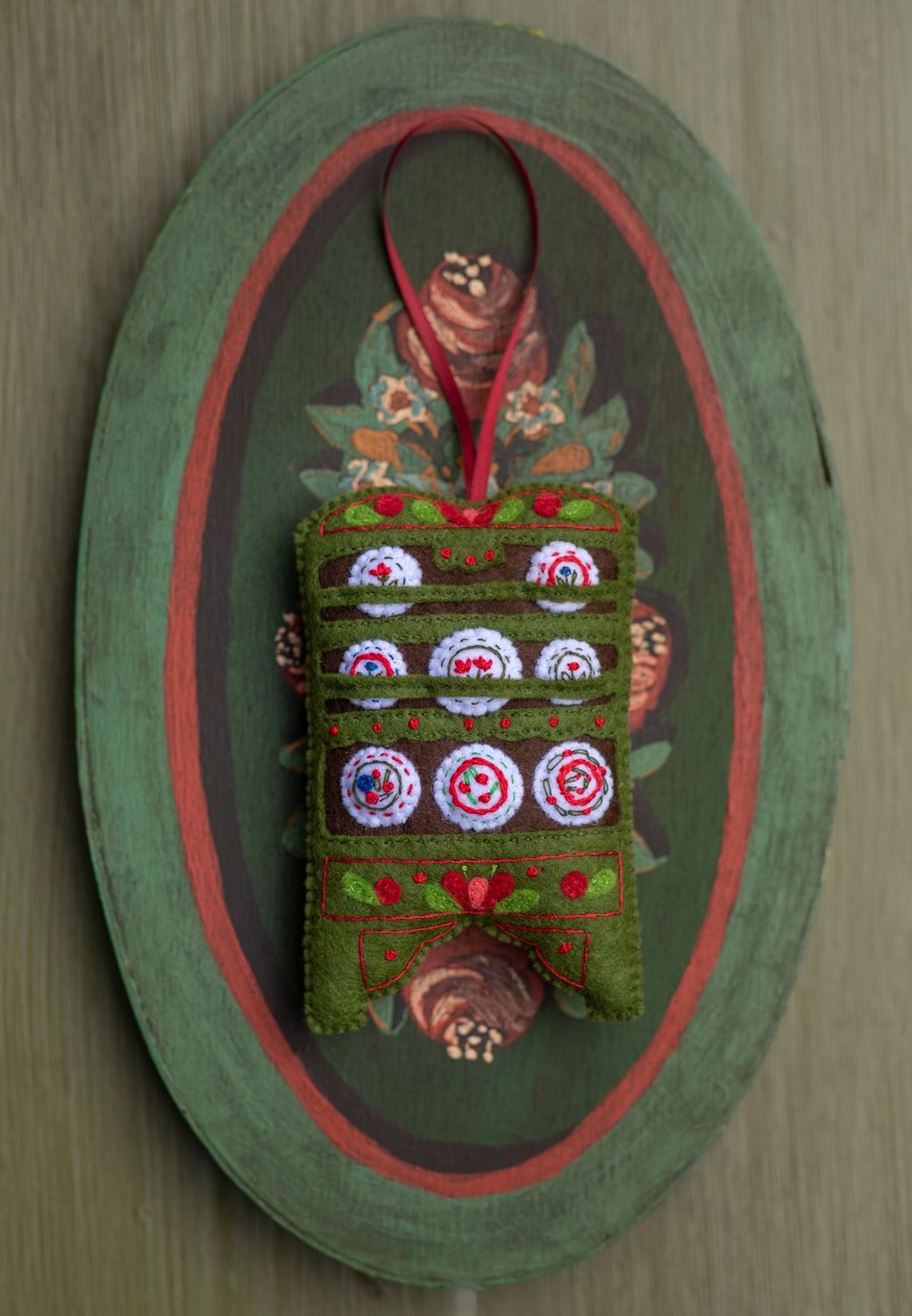 Olive Green Cupboard handmade felt decoration