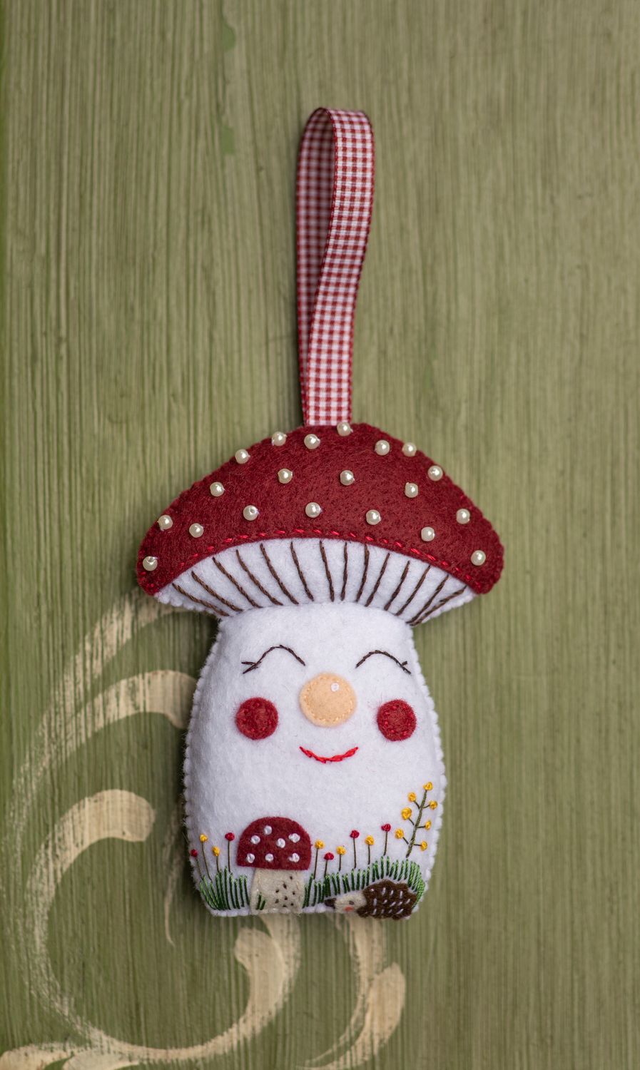 Burgundy Mushroom Handmade Felt Decoration