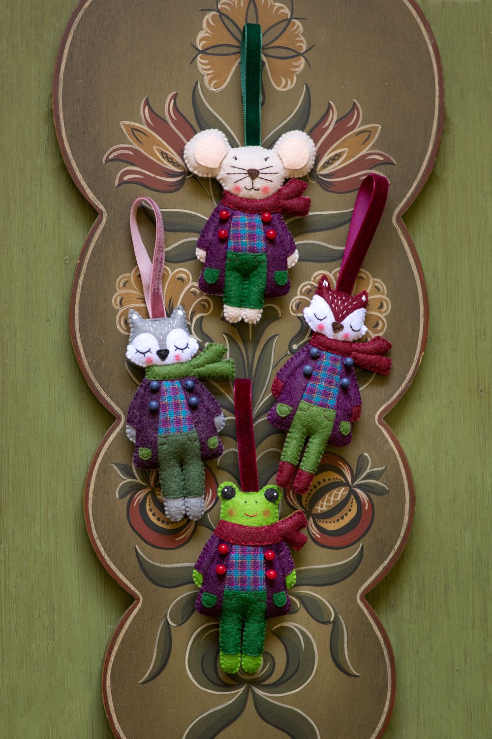 Mouse Wolf Fox Frog Handmade Felt Decoration