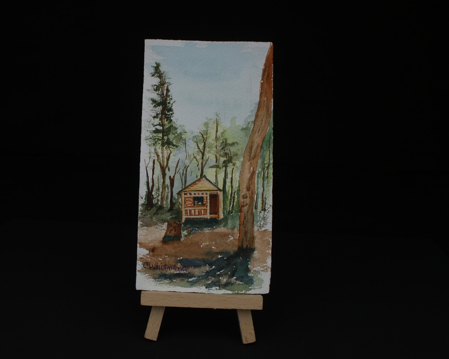 CABIN IN THE WOODS WATERCOLOR 3"x6"