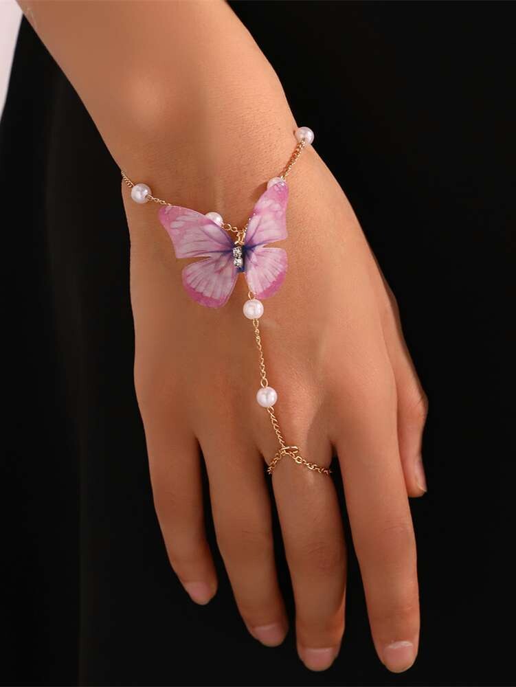 Fairy Style Original Design Butterfly Alloy Beaded Women&#39;s Bracelet | Purple Butterfly Bracelet