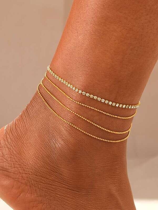 Multilayer Anklet Set 1 pc Rhinestone and multiple chain set | Rope Anklet | Zircon &amp; Chain Anklet Set