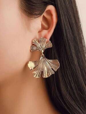 Ginkgo Flower Leaf Gold Dangle EARRINGS |  Gold Dangle Earrings Brass Earrings | Flower Earring