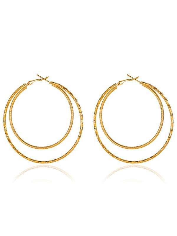 Two Layer Simple Style Hoops | Layer Hoops | Double Layer Hoops, Color: Golden