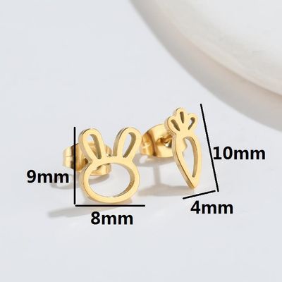 Anti Tarnish Titanium Steel 18K Gold Plated Bunny Ears &amp; Carrot  Ear Studs | Tiny Treasures