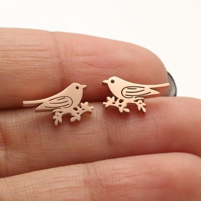 Anti-Tarnish Titanium Steel  Tiny Love Bird Ear Studs | Love Bird Earrings | Tiny Treasures