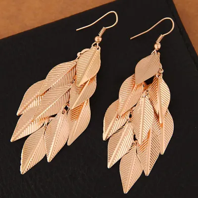 Nightclub Exaggerated Tassel Gold Earrings | Long Leaf Earrings