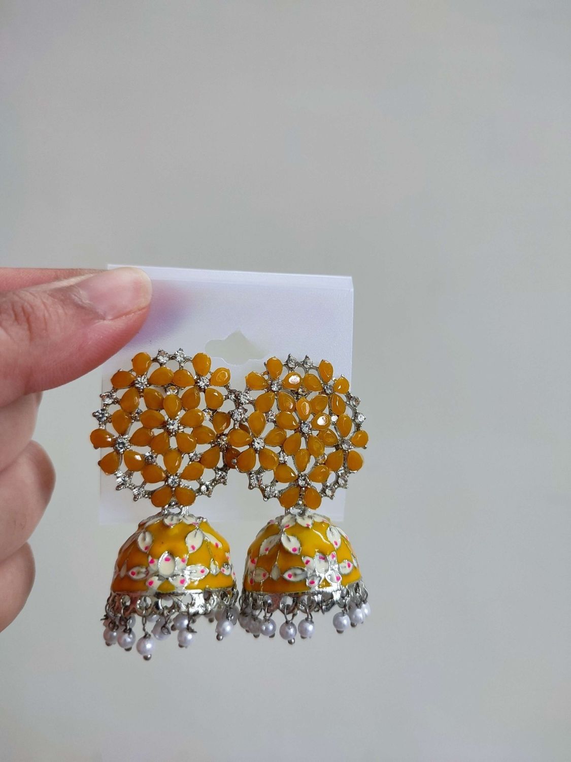 Yellow Kundan Jhumka | Peach Kundan Jhumka | Mini Jhumka, Color: Yellow