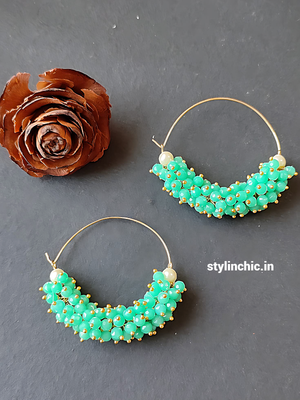 Seeds Beads Trendy Hoops | Green Seed Hoops | Sky Blue Seed Hoops