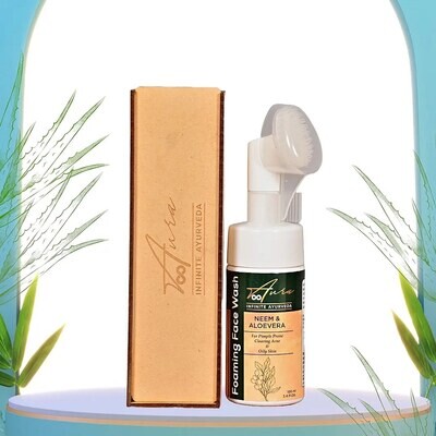 Authentic Ayurvedic Neem &amp; Aloevera Foaming Face Wash For Pimple Prone, Clearing Acne &amp; Oily Skin With Built In Brush