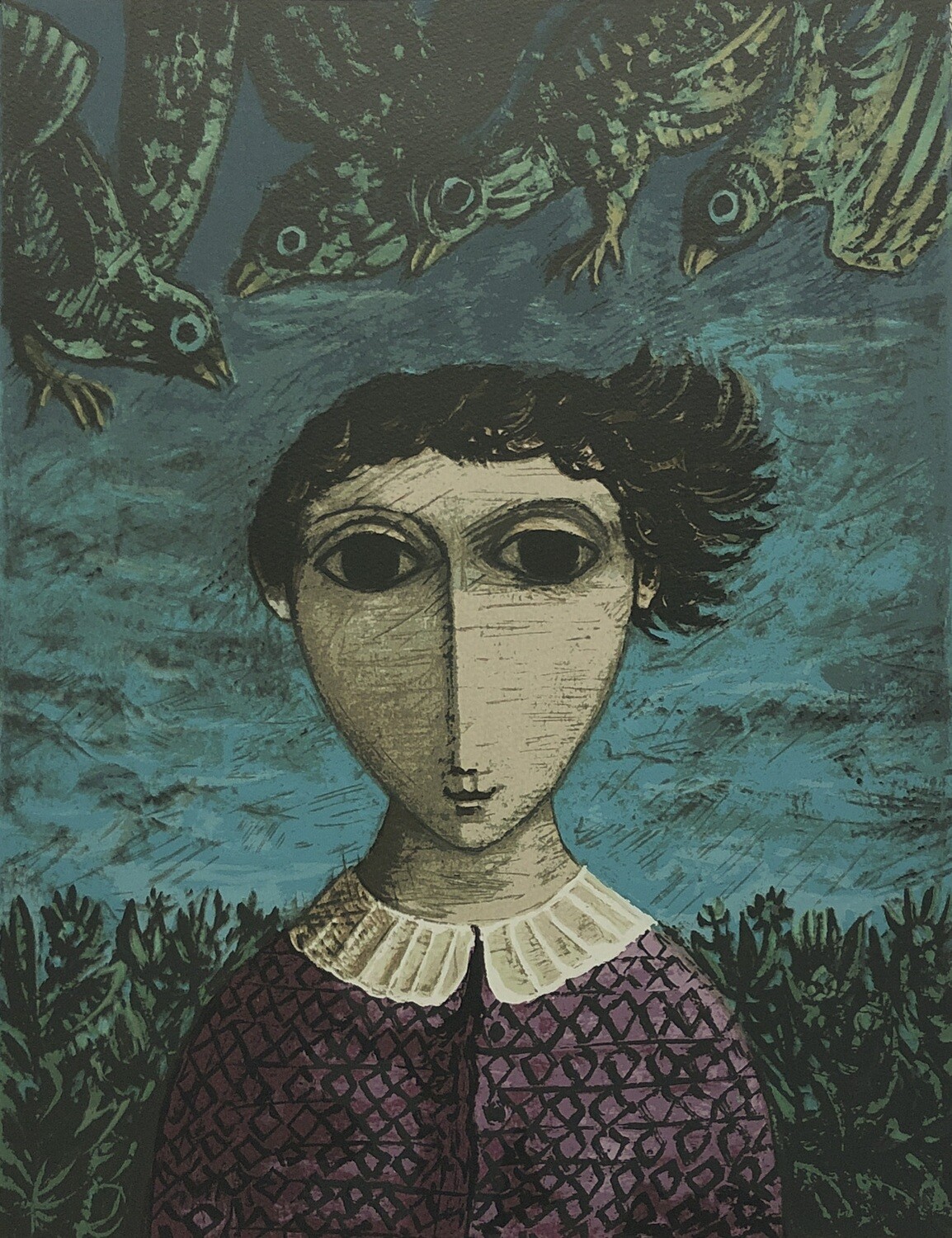 Girl with Green Birds