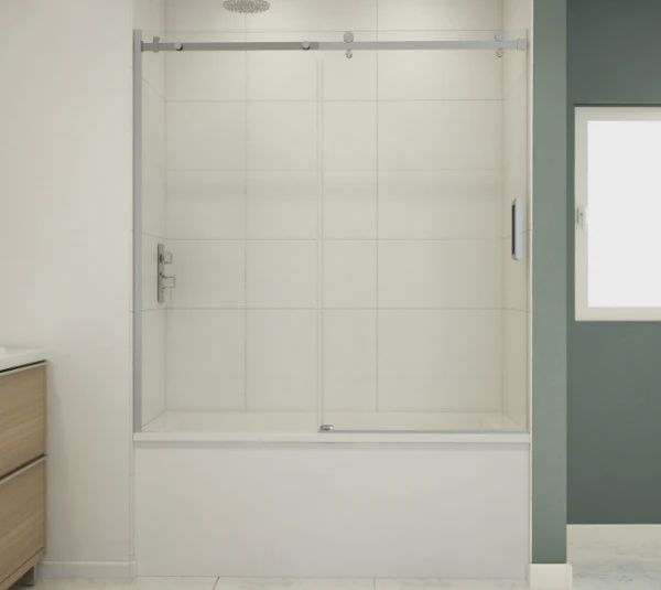 KOBIE ROLLER SHOWER/TUB DOOR (Frameless), Size: 48&quot;X60&quot;, Colour: Chrome