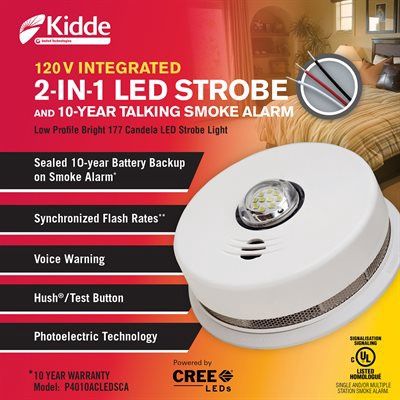 2 IN 1 Smoke Alarms, Led Strobe Light,, Shape: 2 In 1
