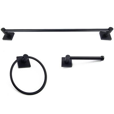 3PC Serenity Bathroom Hardware Wall Mount Set Matte Black