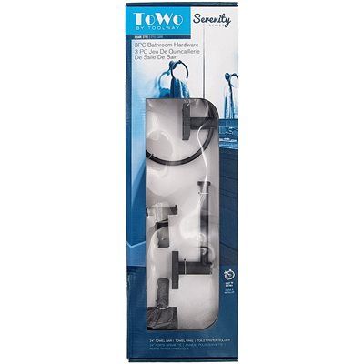 3PC Serenity Bathroom Hardware Wall Mount Set Matte Black