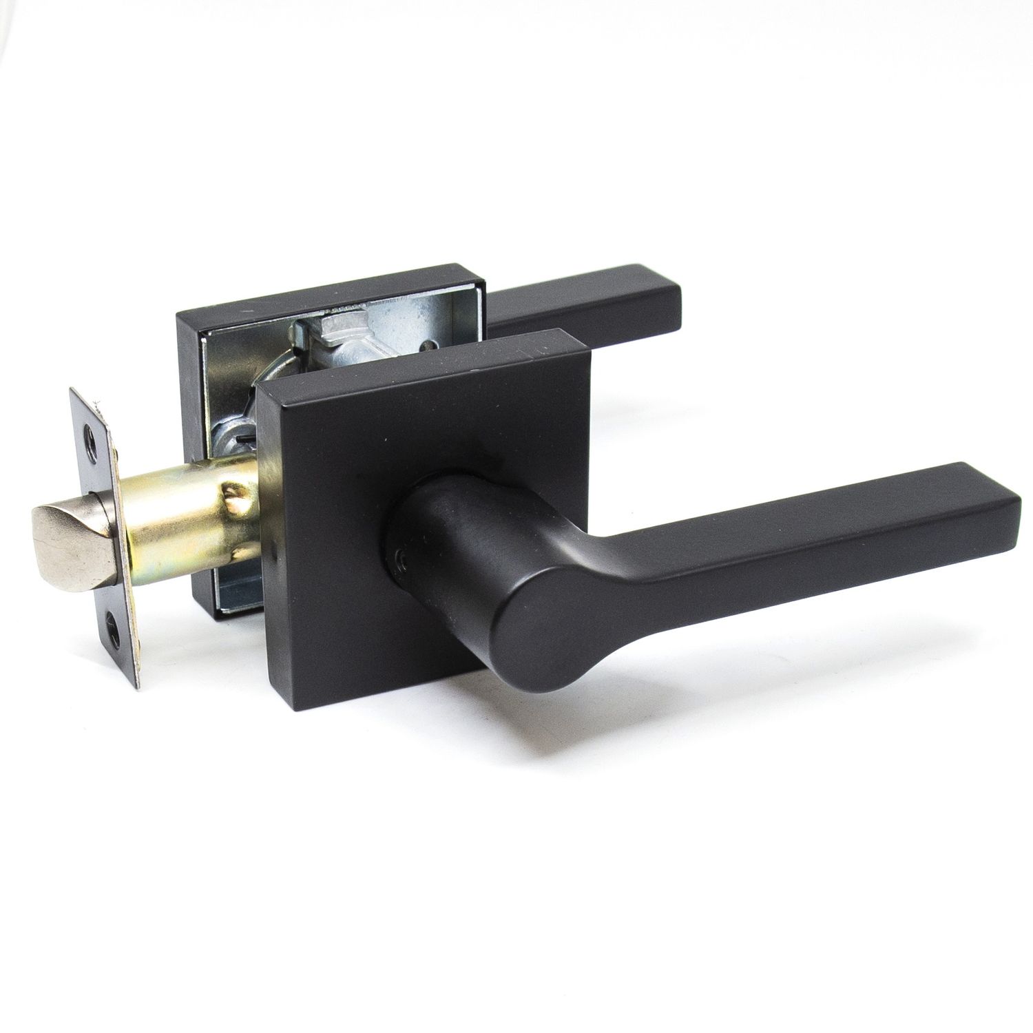 Door Lock Lever Square Matte Black, Profile: Passage