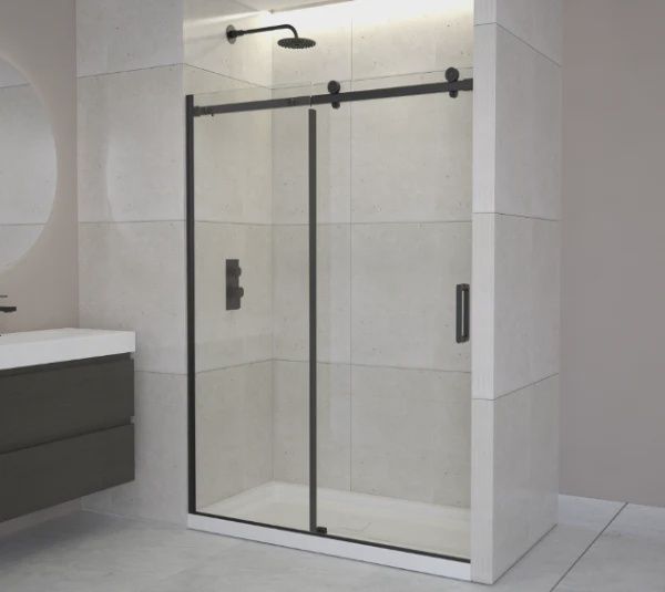 Sofia Matte Black Roller Shower Door, Size: 48&quot;x75&quot;
