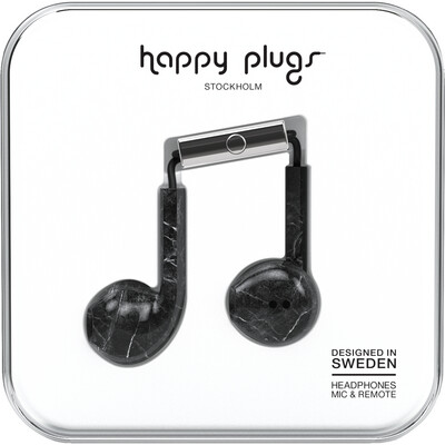 Happy Plugs Earbuds Plus with Mic - Black Marble