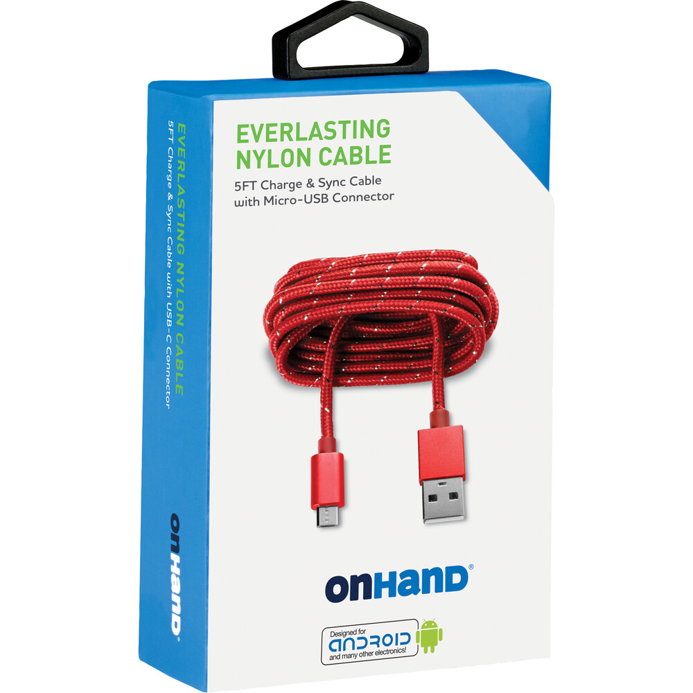 OnHand Micro-USB Cable - Red 5ft BP USB-A to Micro USB