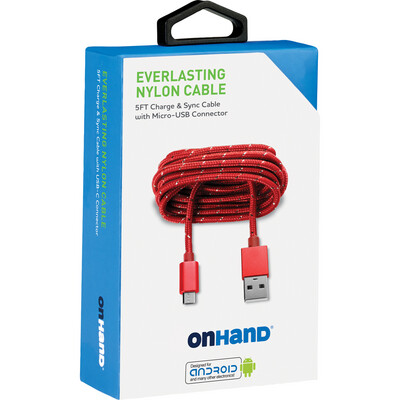 OnHand Micro-USB Cable - Red 5ft BP USB-A to Micro USB