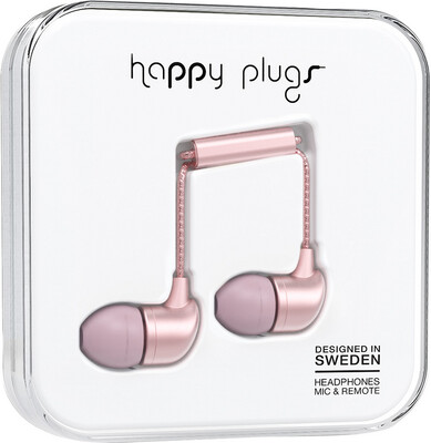 Happy Plugs In-Ear Earbuds with Mic - Pink Gold