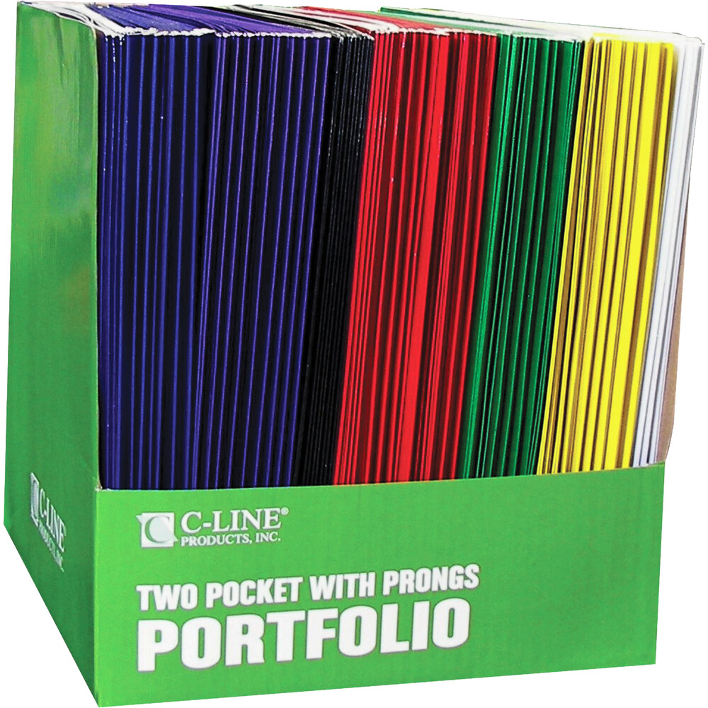 C-Line Recycled Paper Pocket Portfolio - Asst 8.5x11in Bulk 2 Pocket-Prongs
