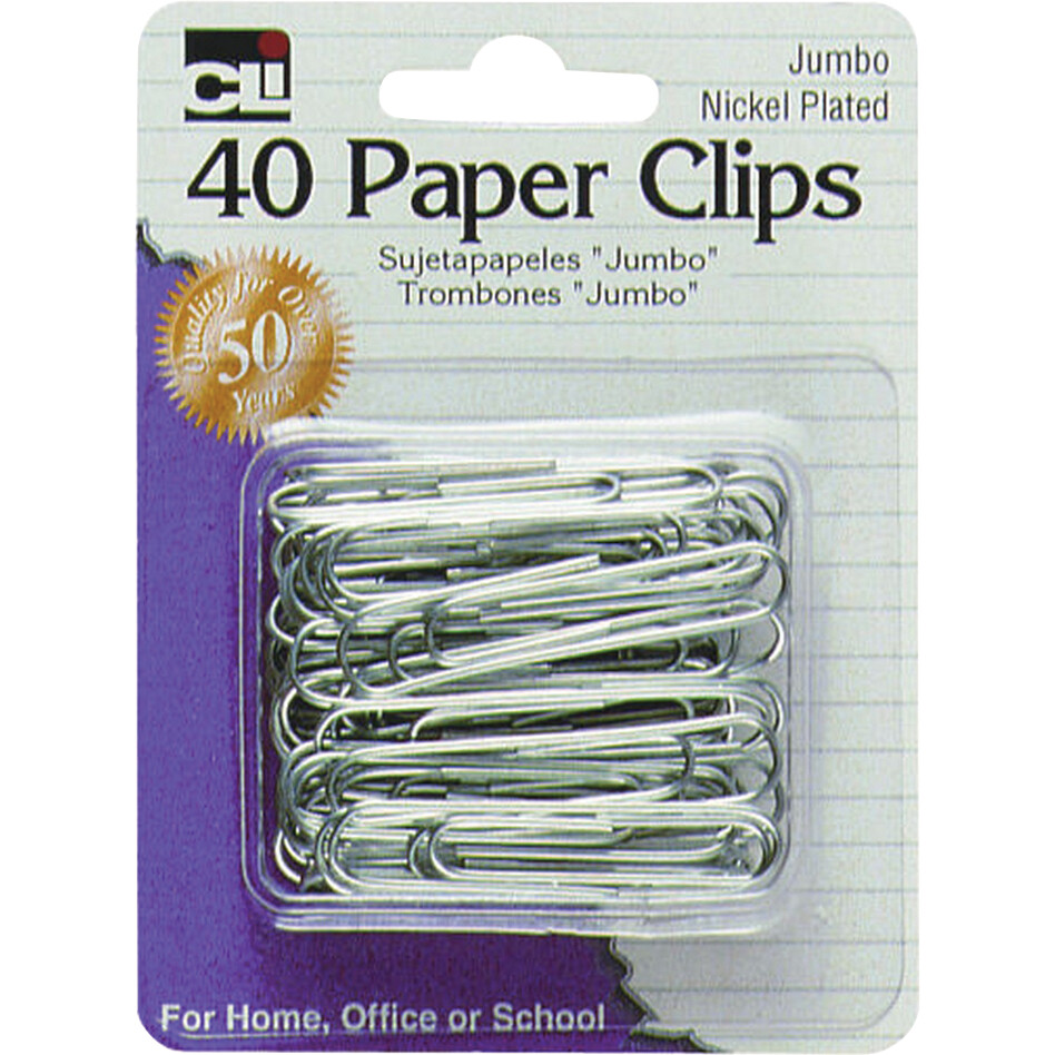 Charles Leonard Paper Clips - Silver Jumbo 40Pk BP Nickel Plated