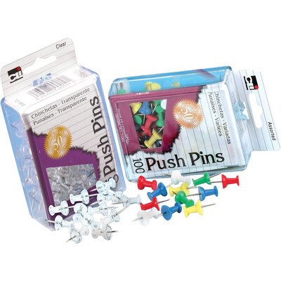 Charles Leonard Push Pins - Clear .44in 60Ct Box Reusable Box