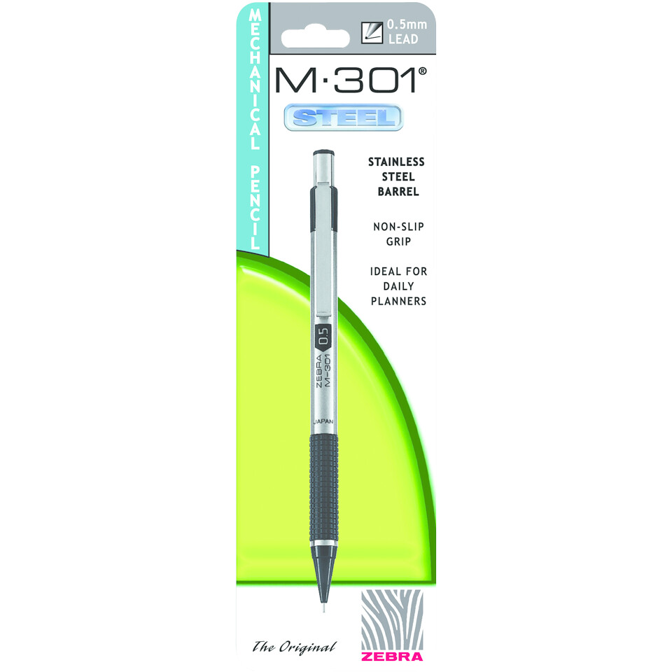 Zebra Pen M-301 Mechanical Pencil Stainless Steel .5mm 1Pk BP