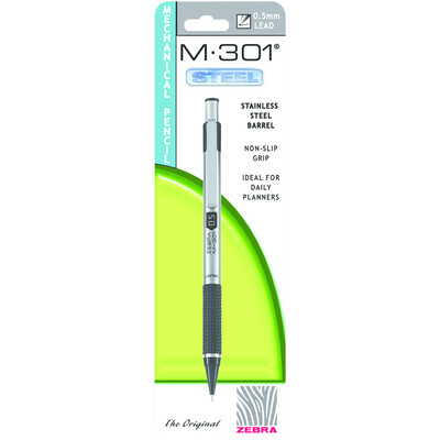 Zebra Pen M-301 Mechanical Pencil Stainless Steel .5mm 1Pk BP