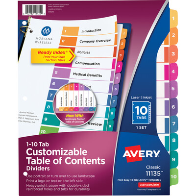 Avery Ready Index Divider White w/Multi Tabs 8.5x11in Bulk 10 Tab/Table of Contents