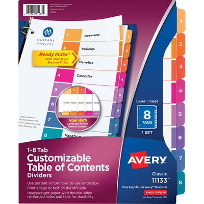 Avery Ready Index Divider White w/Multi Tabs 8.5x11in Bulk 8 Tab/Table of Contents