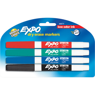 Expo Low Odor Dry Erase Marker Asst Fine 4Pk BP