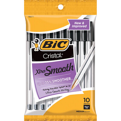 BIC Cristal Xtra Smooth Stic Ballpoint Pen Black 1.0mm 10Pk BP