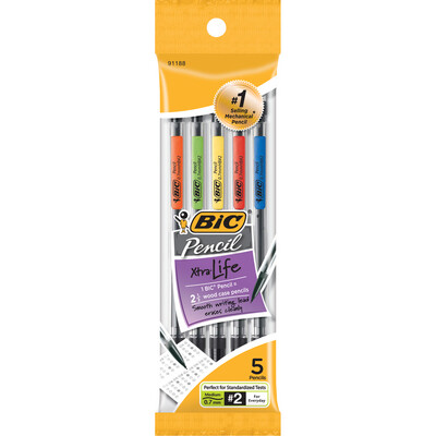 BIC Xtra Life Mechanical Pencil Black .7mm 5Pk BP Clear Barrel
