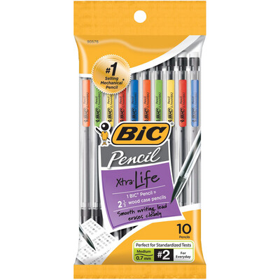 BIC Xtra Life Mechanical Pencil Black .7mm 10Pk BP Clear Barrel