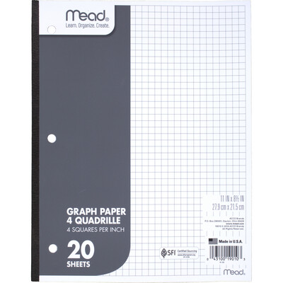 Mead Quadrille Graph Paper White 8.5x11in 20Sht Bulk 4x4 Quad