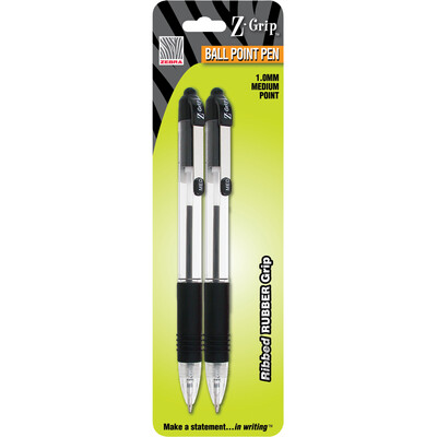 Zebra Pen Z-Grip Retractable Ballpoint Pen Black 1.0mm 2Pk BP