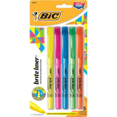 BIC Brite Liner Pen Style Highlighter Asst Chisel 5Pk BP