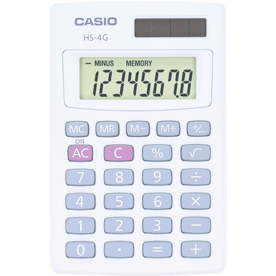 Casio HS-4GS Basic Handheld Calculator White 1Pk BP