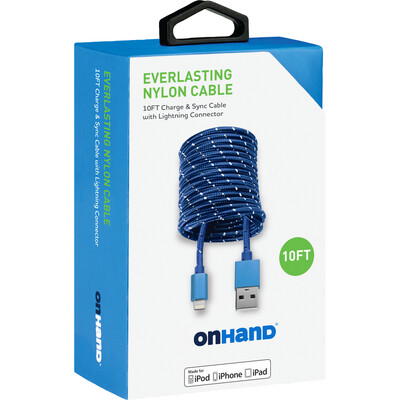 OnHand Charging Cable Blue 10ft BP USB-A to Lightning (MFi certified)