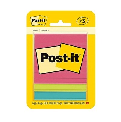 Post-it Lined Sticky Notes Asst 3x3in 3Pk Pack 50Sht/Capetown