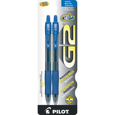 Pilot G2 Retractable Gel Pen Blue .7mm 2Pk BP