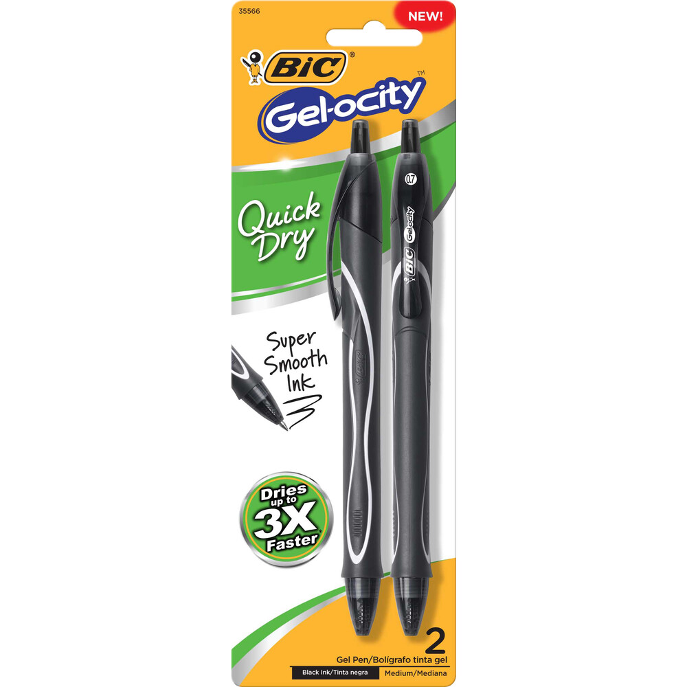 BIC Gel-ocity Quick Dry Retractable Gel Pen Black .7mm 2Pk BP