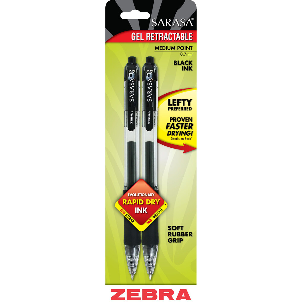 Zebra Pen Sarasa Retractable Gel Pen Black .7mm 2Pk BP