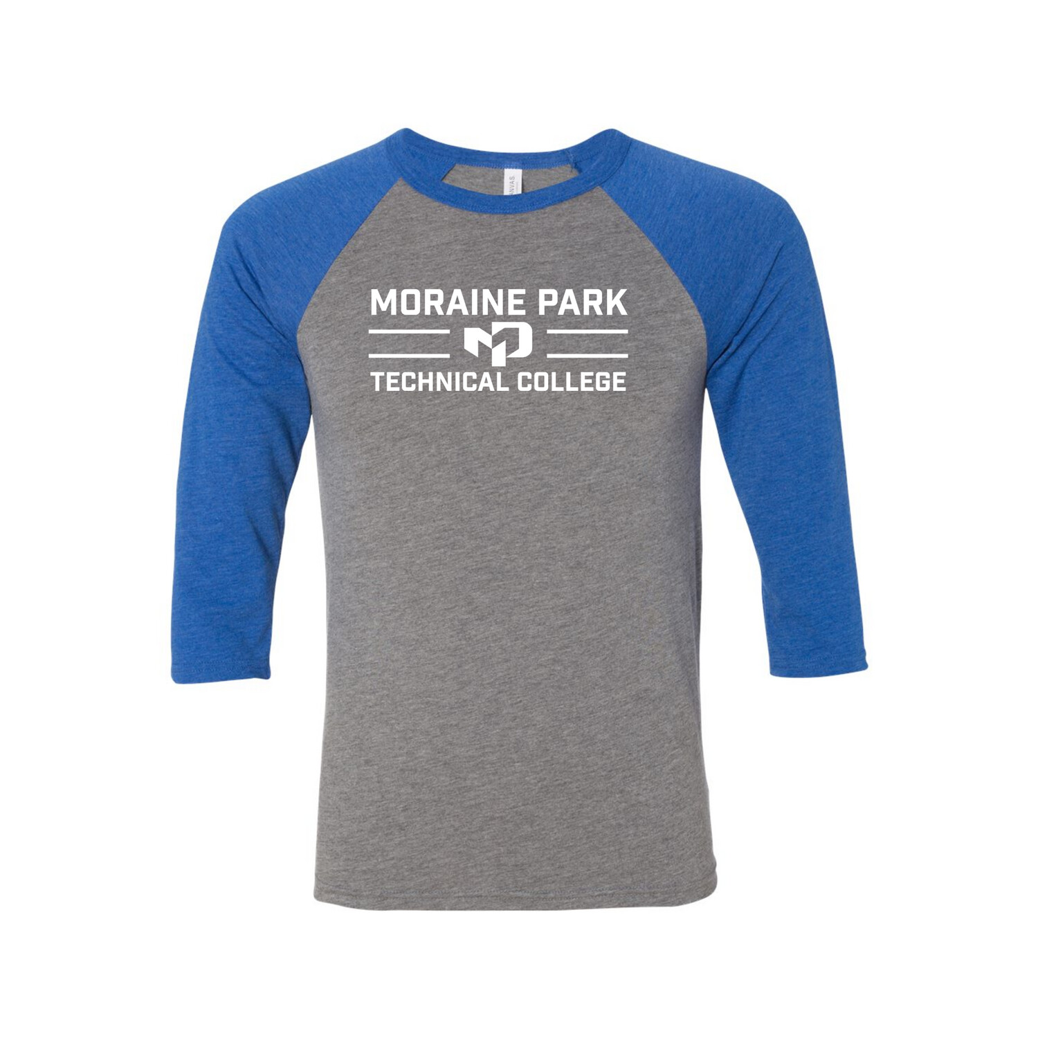 Three-Quarter Sleeve Baseball Tee, Colour: Grey/True Blue, Size: Small