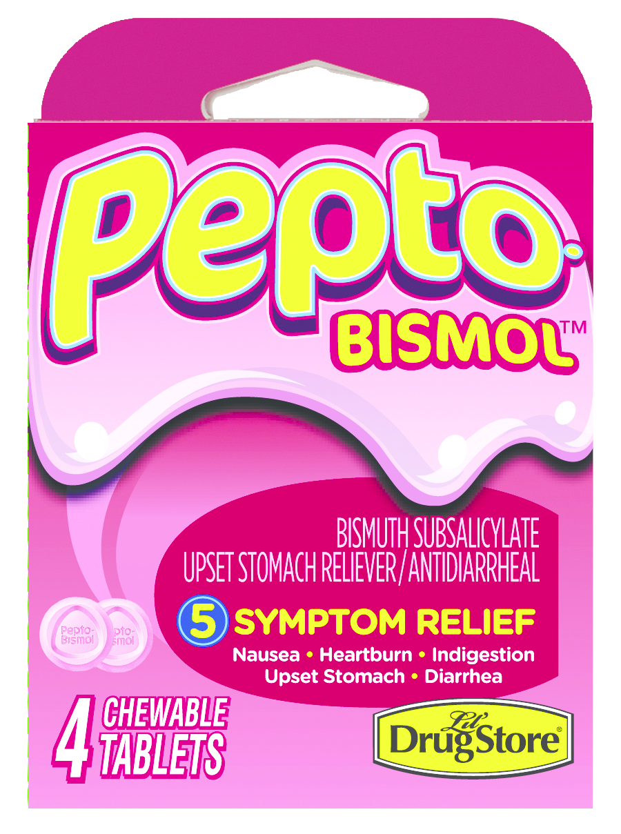 Lil&#39; Drug Store Brand Pepto Bismol Chewable Tablet Stomach Remedy - Pink 262mg 4Pk BP