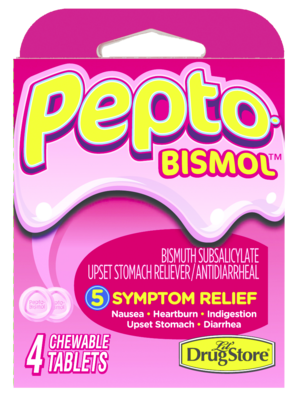 Lil&#39; Drug Store Brand Pepto Bismol Chewable Tablet Stomach Remedy - Pink 262mg 4Pk BP